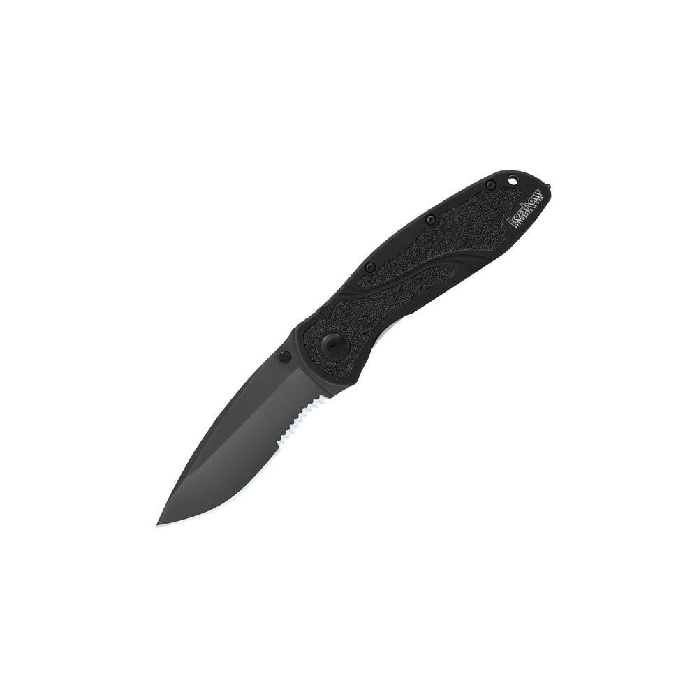 Kershaw Pocket Knife Blur Glassbreaker, Black, 3.4 Inch Recurve Partially Serrated Blade, EDC with Assisted Opening, USA Made, Reversible Pocketclip, Everyday Carry Pocket Knife for Men and Women