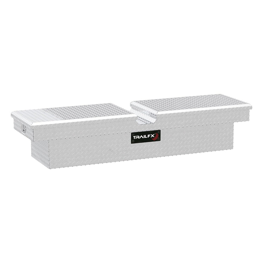 TrailFX Crossover Truck Tool Box Standard Single Lid Diamond Tread Bright Polished 16 Gauge Aluminum 8.8 Cubic Feet Capacity Lockable Lid With Struts and Tray TrailFX 140701