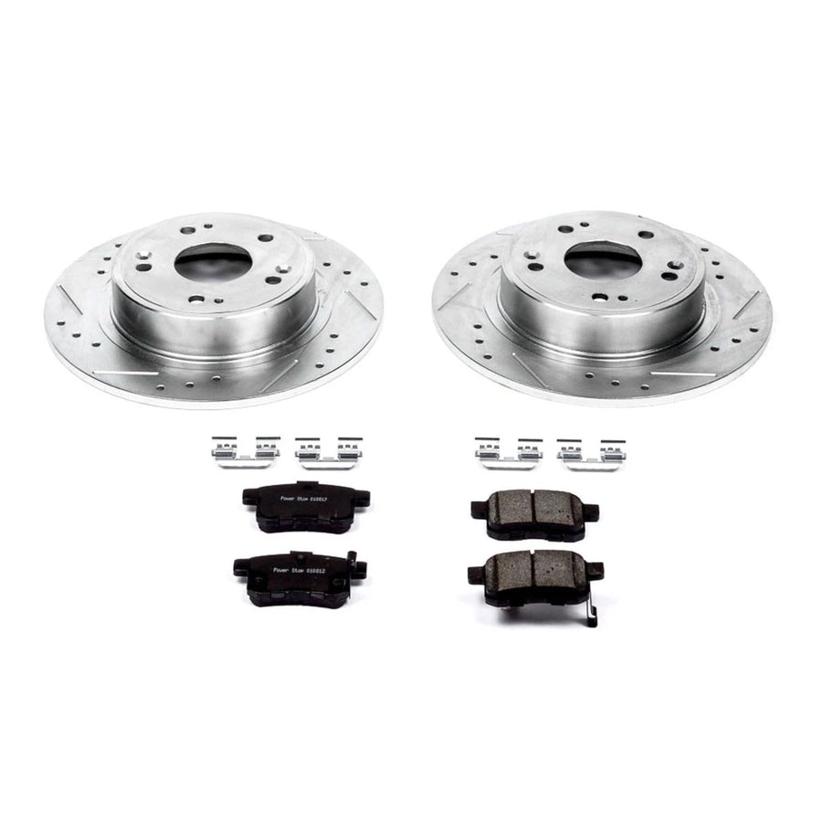 Power Stop K3127 Brake Pads Rear Z23 Carbon Fiber with Drilled and Slotted Brake Rotors Kit For 2009 2010 Acura TSX | 2008 2009 2010 Honda Accord Coupe, Sedan