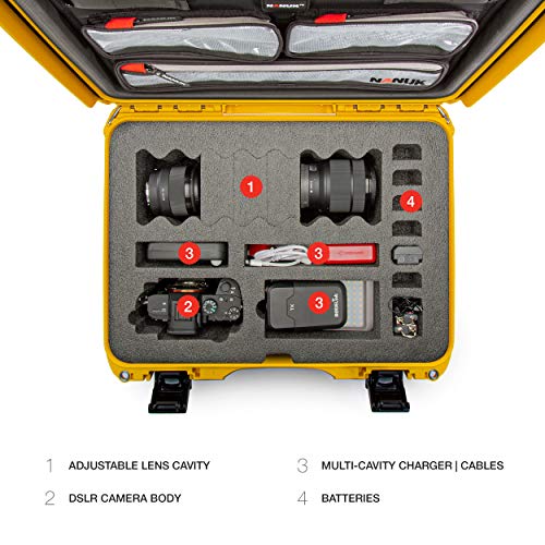 Nanuk Waterproof 925 Hard Case with Lid Organizer and Foam Insert for Canon, Nikon - DSLR Body and Lens/Lenses - Black (925-DSLR4)