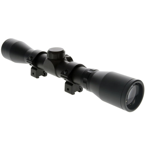 BUCKLINE TRUGLO Tactical Hunting Shooting Durable Waterproof Fogproof 1" Aluminum Tube Riflescope with 3/8" Rimfire Dovetail Mount Rings & Elastic Lens Covers Included, 4 x 32mm, Duplex Reticle