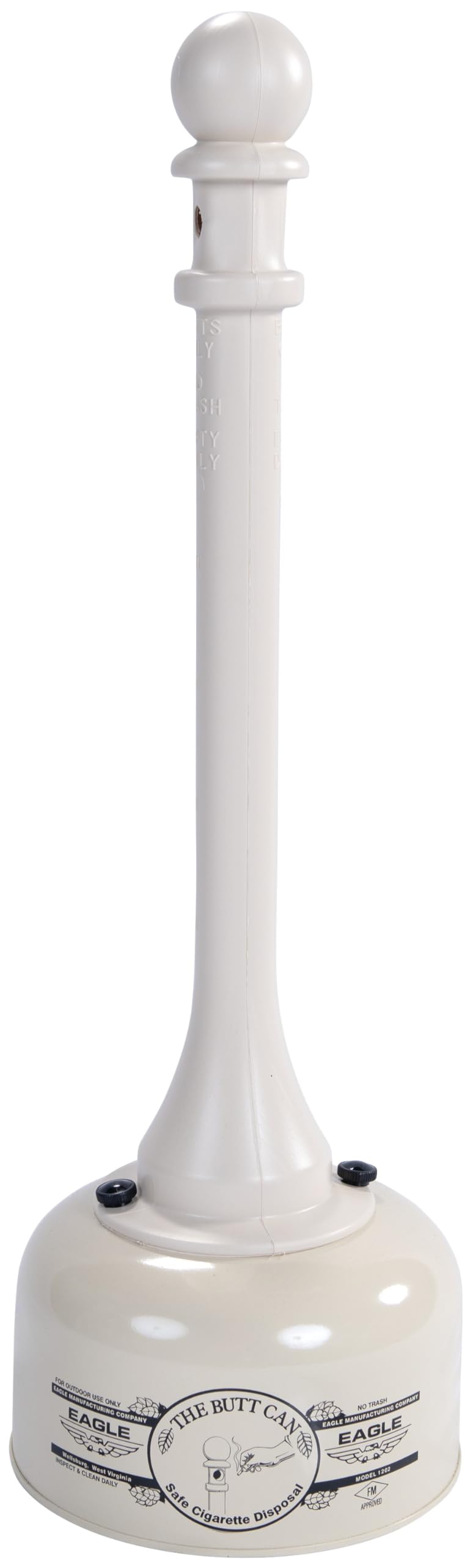 Eagle Galvanized Steel 1202BEI Poly Tube Cigarette Butt Receptacle, 2 gallon Capacity, 35" Height, 11" Diameter, Beige