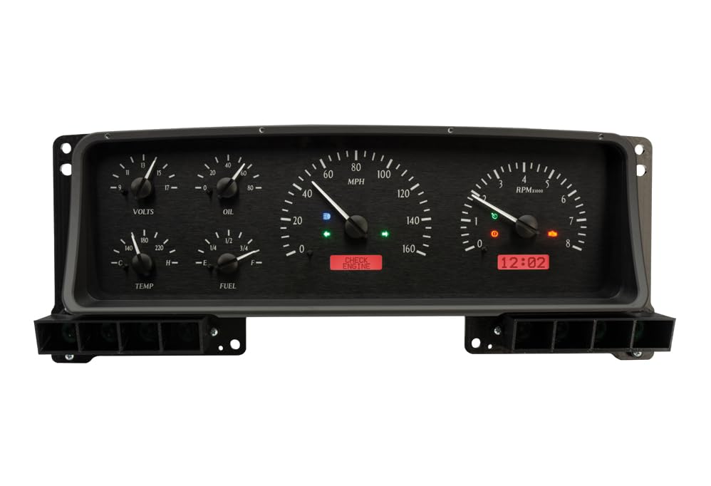 Dakota Digital VHX-87F-PU-K-R Dash Gauge System Analog Compatible with 1987-91 Ford Pickup and Bronco, Black Alloy Style, Red Backlighting