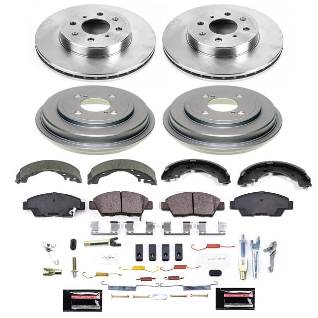 POWERSTOP Stock Replacement Brake Rotors and Drums Front and Rear with Brake Pads and Shoe Brake Kit For Honda Fit 2015-2020 [Vehicle Specific]