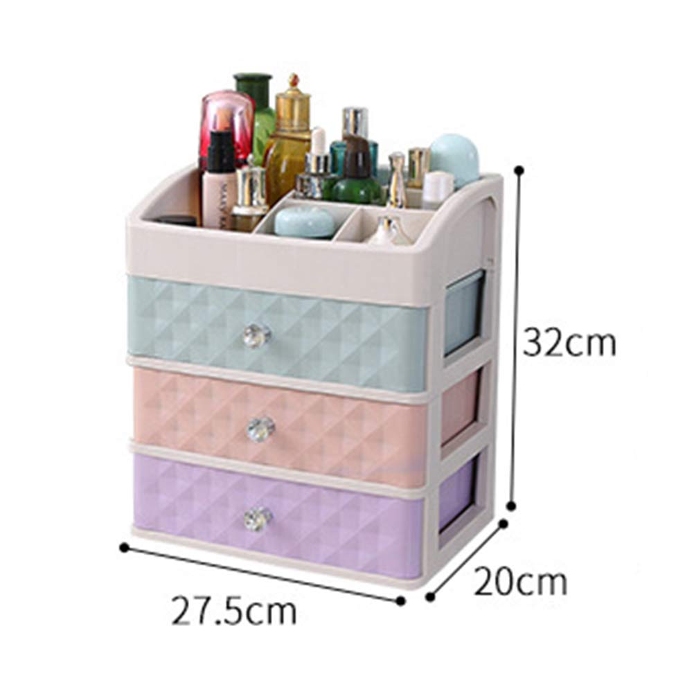 Make Up CABILOCK Organiser 3-Tier Multifunctional Saving Space Desktop Comestics Toiletry Organizer Makeup Storage Box with Drawers (Colorful)