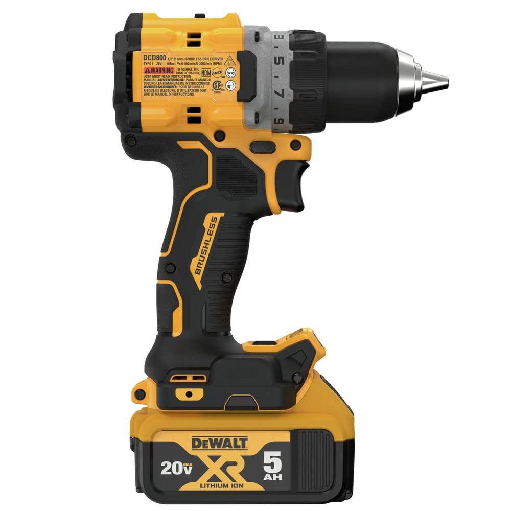 20V MAX* DEWALT XR® Brushless Cordless 1/2 in. Drill/Driver Kit (DCD800P1), Yellow