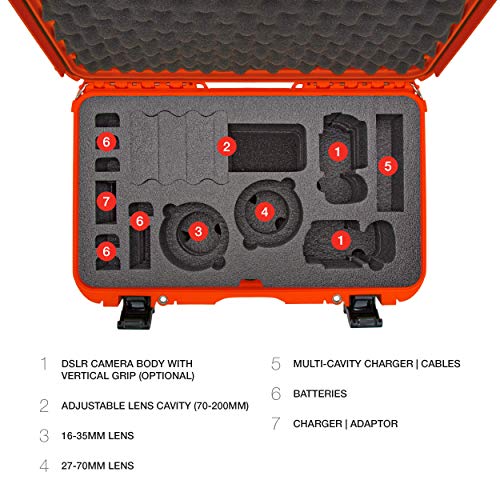 Waterproof Nanuk 935 Hard Case with Foam Insert for Canon, Nikon - 2 DSLR Body and Lens/Lenses - Orange (935-EDSLR3)