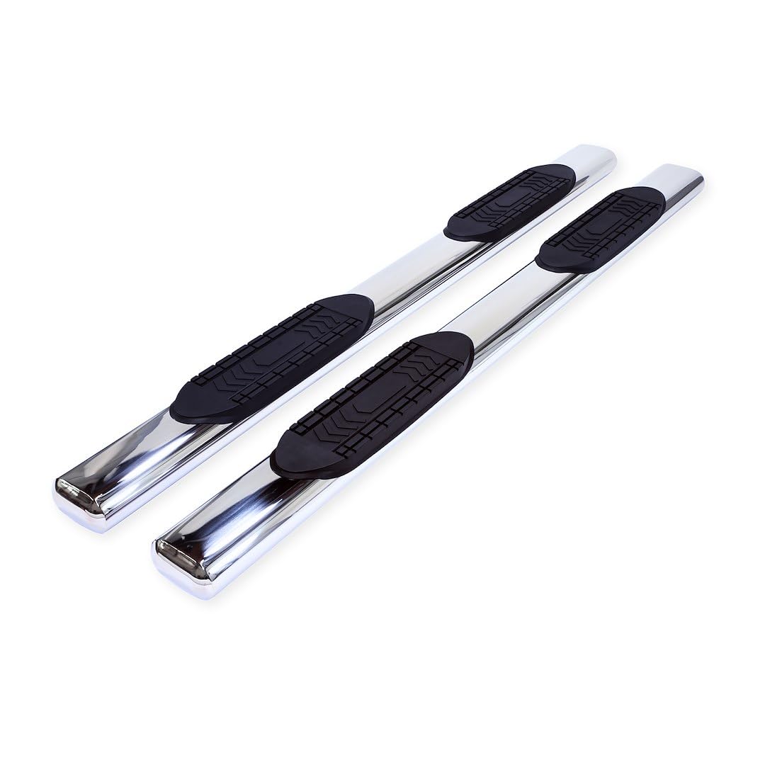 TrailFX Nerf Bars Chevrolet Silverado 1500 Crew Cab Fits 2019-2025 Stainless Steel 6 Inch Oval Straight Polished with Step Pads Rocker Panel Mount Running Boards TrailFX A8255S