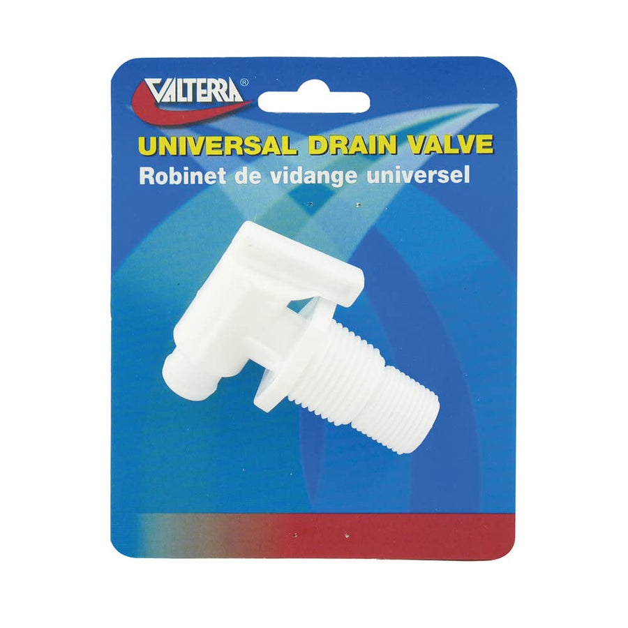 Valterra Universal Drain Valve A01-2026VP - Threaded, White (Carded)