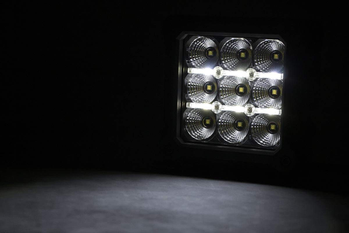 4" Rough Country Chrome Series Square LED Cube Lights | White DRL - 70905DRL, Black