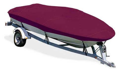 Trailerite Semi-Custom Boat Cover for Basic Fishing Boat with Outboard Motor - Taylor Made Products Includes Motor Hood, Cranberry (12'5" - 13'4" CL x 62" B)