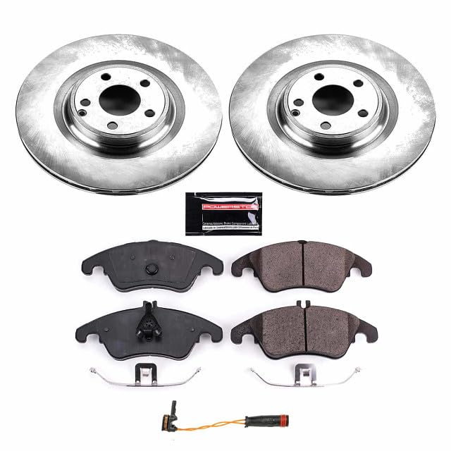 Power Stop KOE6893 Front Replacement Brake Kit-OE Brake Rotors & Ceramic Brake Pads and 1 Front Sensor Wire For SLC300, SLK250, SLK, SLK350 [Model Specific]
