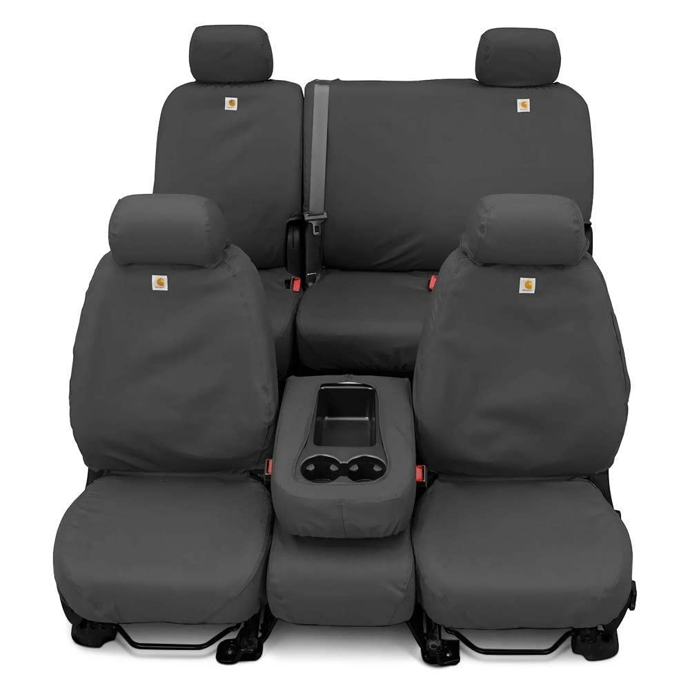 Covercraft Custom Seat Covers Carhartt SeatSaver | 2019-2020 Ford F-150 (excludes Raptor), 2019-2022 F-250/F-350/F-450/F-550 | 1st Row Bucket Seats, Duck Weave Gravel