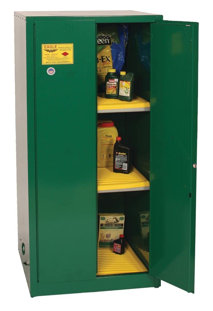 60 Gallon Eagle Pesticide Safety Cabinet, 2 Shelves, 2 Manual Closing Doors, Green, PEST62X