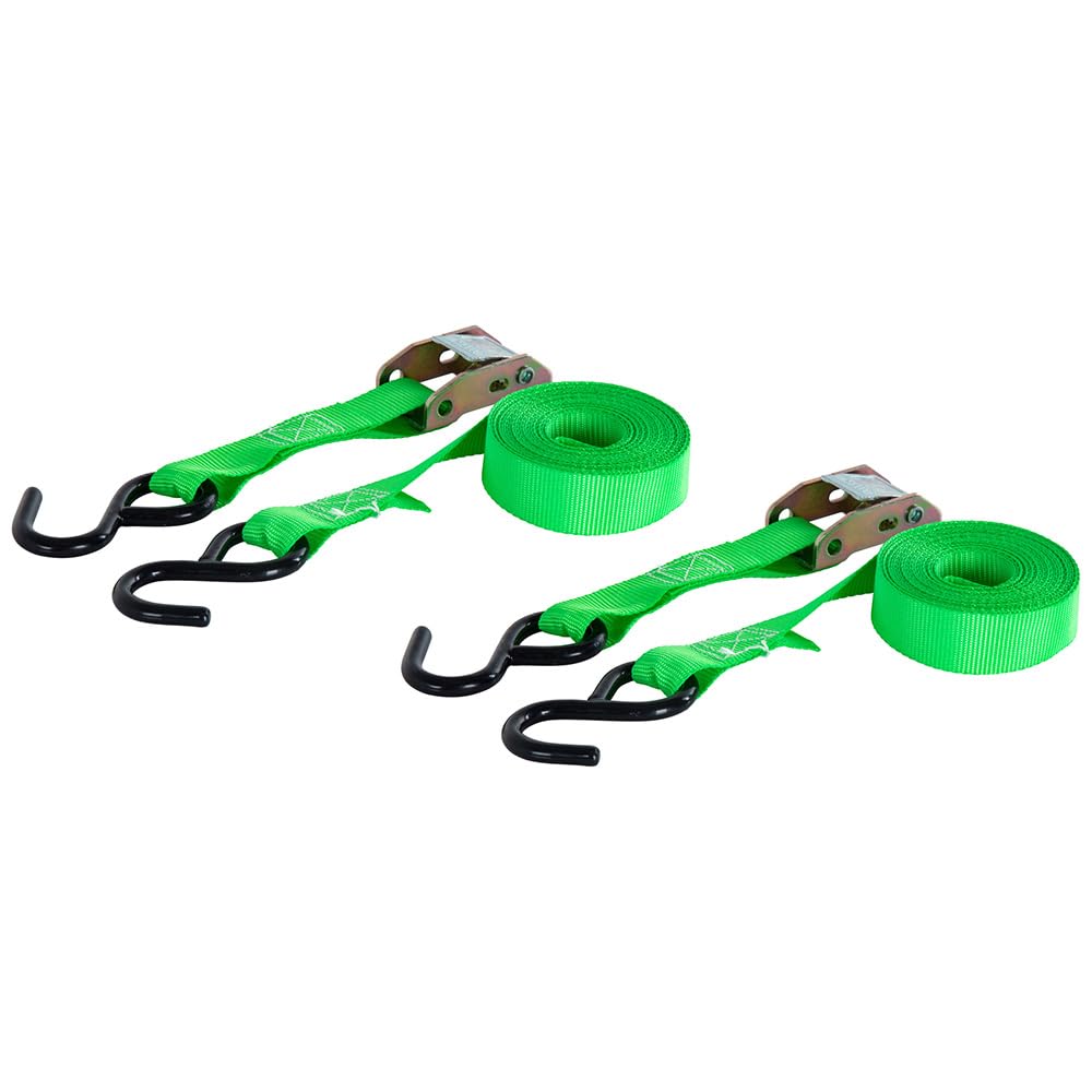 Cambuckle Manufacturing CURT Tie Down Cargo Straps Green 1inx15ft 2 Pack