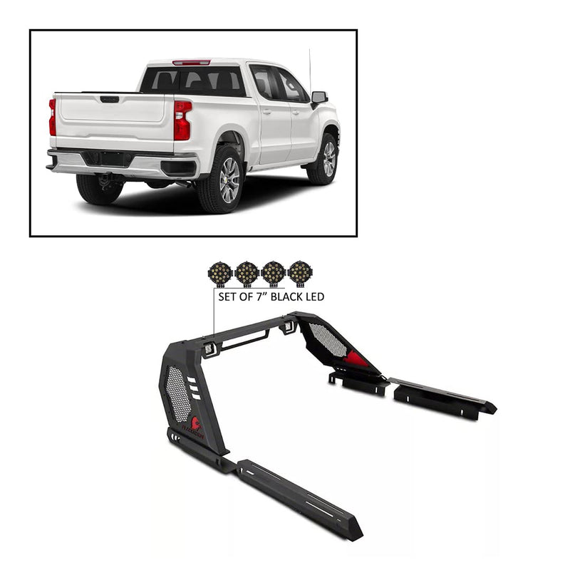 Vigor Roll Bar Black Horse incl.Pair of 7.0 in Dia. led Lights w/Black Trim Rings Modular Compatible with 07-25 Silverado 1500|07-25 Sierra 1500|09-10 Ram 1500|09-25 F-150|07-25 Tundra
