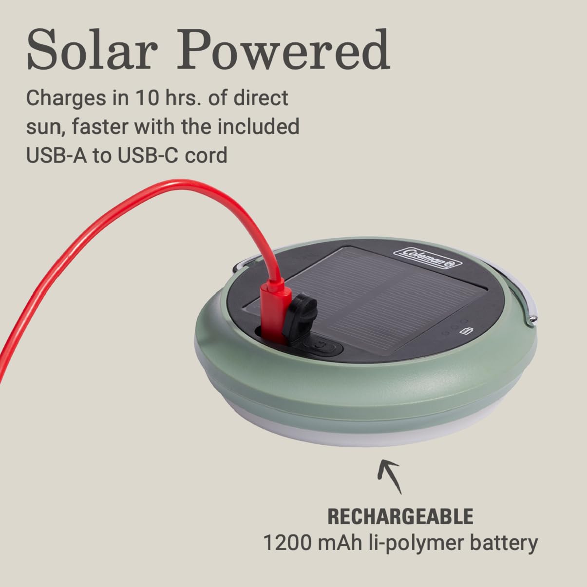 Rechargeable Coleman 200 Lumens Solar Camping Lantern, Collapsible, Lightweight & Water Resistant with Multicolored Lights