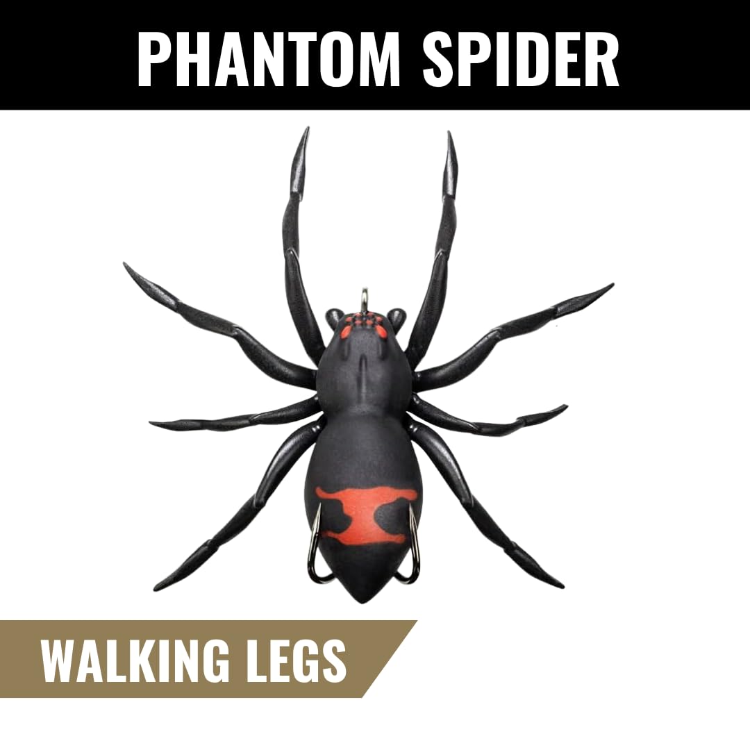 Lunkerhunt Fishing Lure Spider | Most Realistic Topwater Fishing Bait with Self-Righting Ballast for Natural Walking Action | Hollow Body Weedless Hooks for Bass Fishing (Widow Maker Phantom Spider)