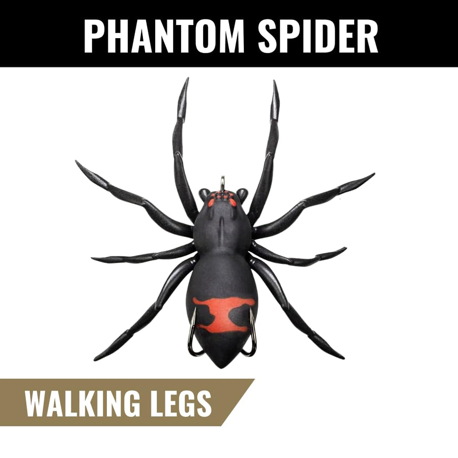 Lunkerhunt Fishing Lure Spider | Most Realistic Topwater Fishing Bait with Self-Righting Ballast for Natural Walking Action | Hollow Body Weedless Hooks for Bass Fishing (Widow Maker Phantom Spider)