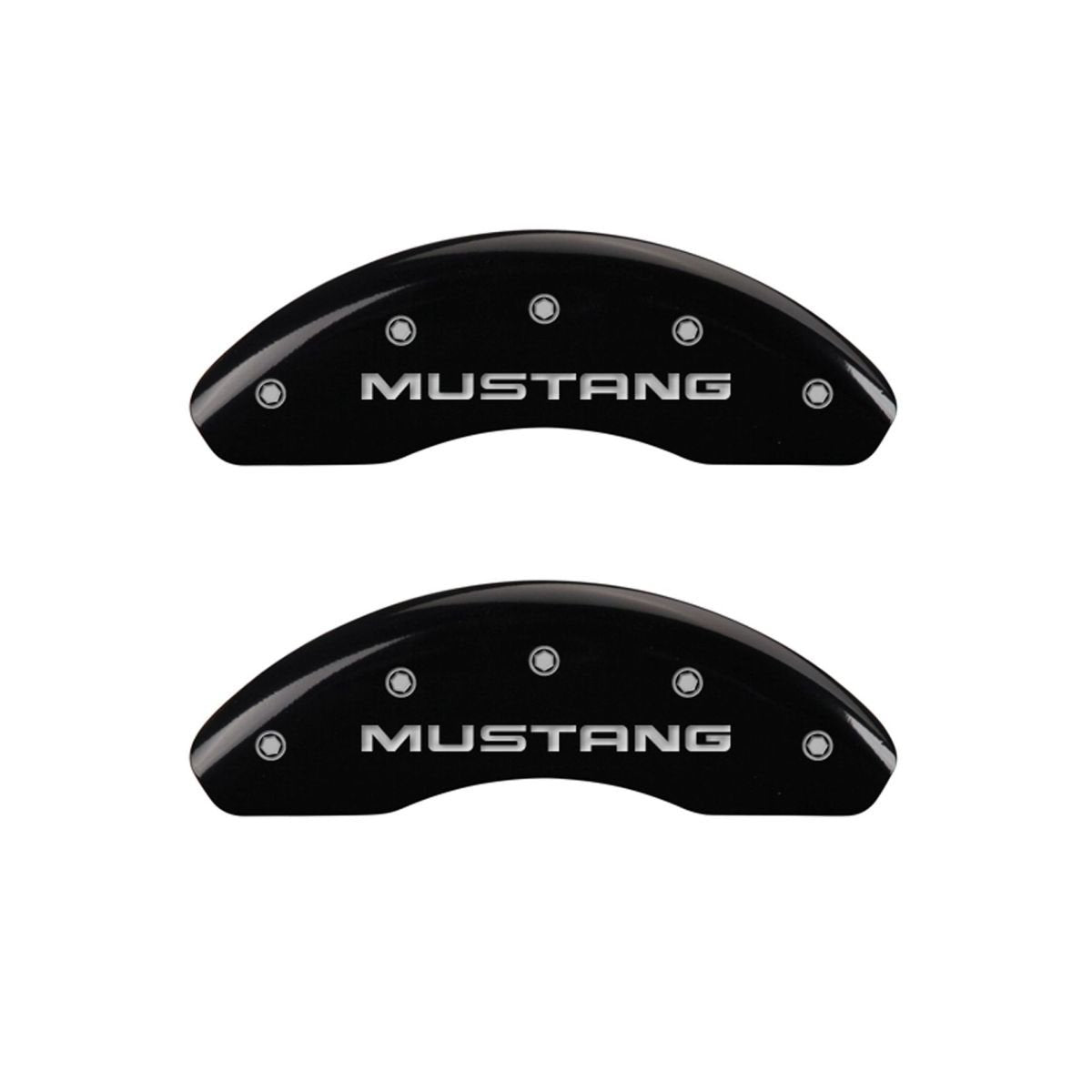 SET OF 4 CALIPER COVERS, MUSTANG FRONT: - PONY REAR:, BLACK, SILVER CHARACTERS