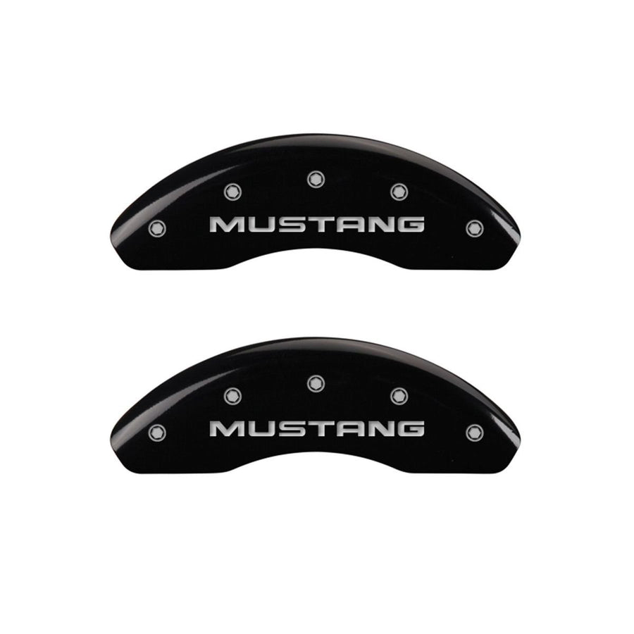SET OF 4 CALIPER COVERS, MUSTANG FRONT: - PONY REAR:, BLACK, SILVER CHARACTERS