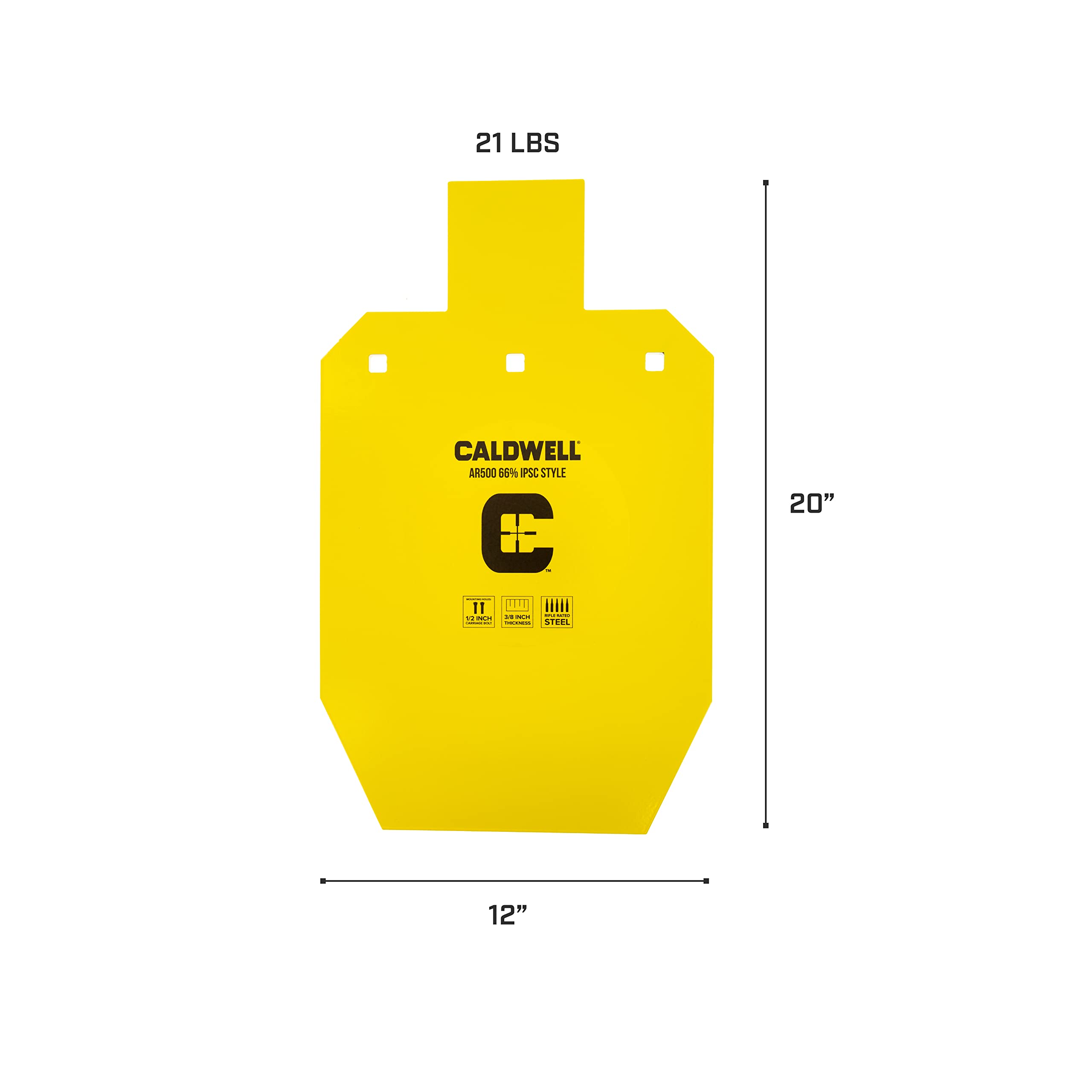 Caldwell AR500 Steel Targets High Caliber 66% IPSC 3/8 Inch Thickness, Rifle Rated for Precision Shooting and Target Practice with Hanging Options (Sold Separately)