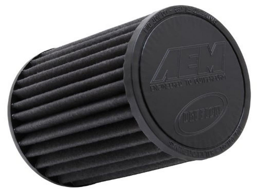 AEM 21-2047BF Clamp-On Universal DryFlow Air Filter: Round Tapered; 3.5 in (89 mm) Flange ID; 7 in (178 mm) Height; 5.25 in (133 mm) Base; 4.75 in (121 mm) Top