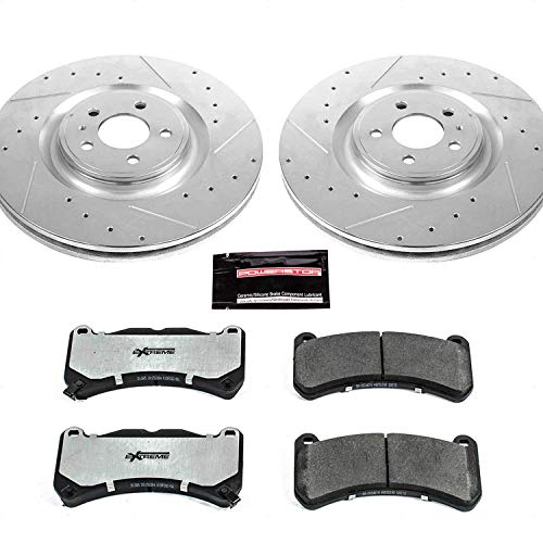 Power Stop Z26 Carbon Fiber Brake Pads K6400-26 with Drilled & Slotted Brake Rotors Kit For Ford Mustang 2013-2014 [Model Specific]