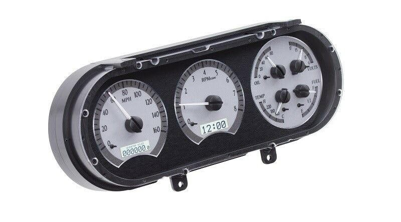 Dakota Digital VHX-63C-NOV-S-W Analog Dash Gauge System Compatible with 1963-65 Chevy Nova Silver Alloy White