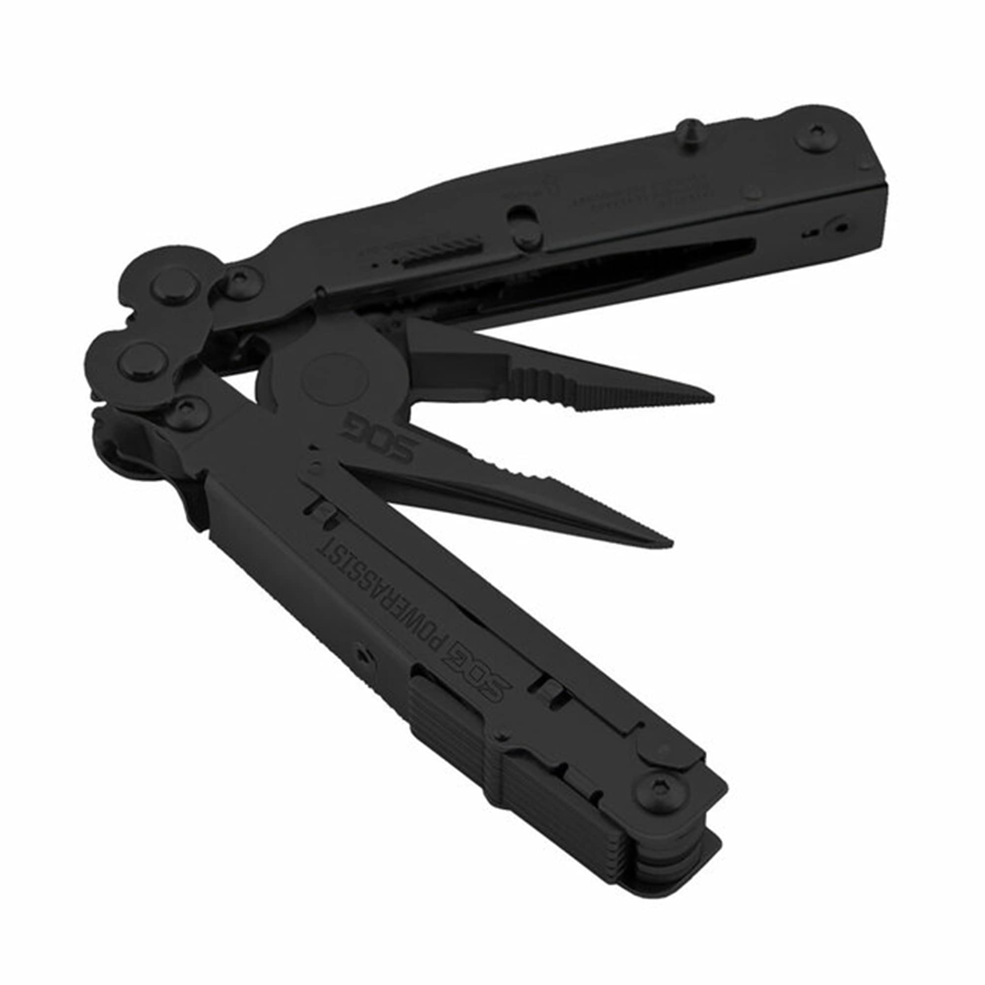 PowerAssist SOG Multi-Tool Pliers- Multi-Tool Pocket Knife and Utility Tool Set with 16 Lightweight Specialty Tools and EDC Sheath (B66N-CP), Black