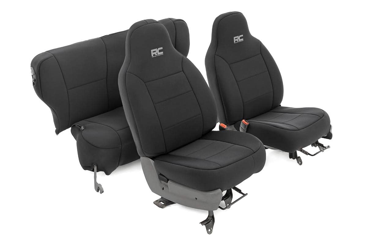 Rough Country Seat Covers Neoprene for Jeep Cherokee XJ (1997-2001) w/Detachable Headrests - Waterproof & UV Resistant, Foam Padded, Front & Rear Seat Cover Set