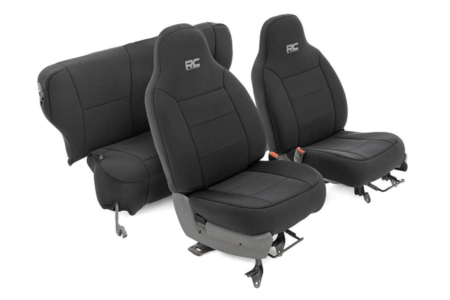 Rough Country Seat Covers Neoprene for Jeep Cherokee XJ (1984-1996) with Non-Detachable Headrests - Waterproof & UV Resistant, Foam Padded, Front & Rear Seat Cover Set