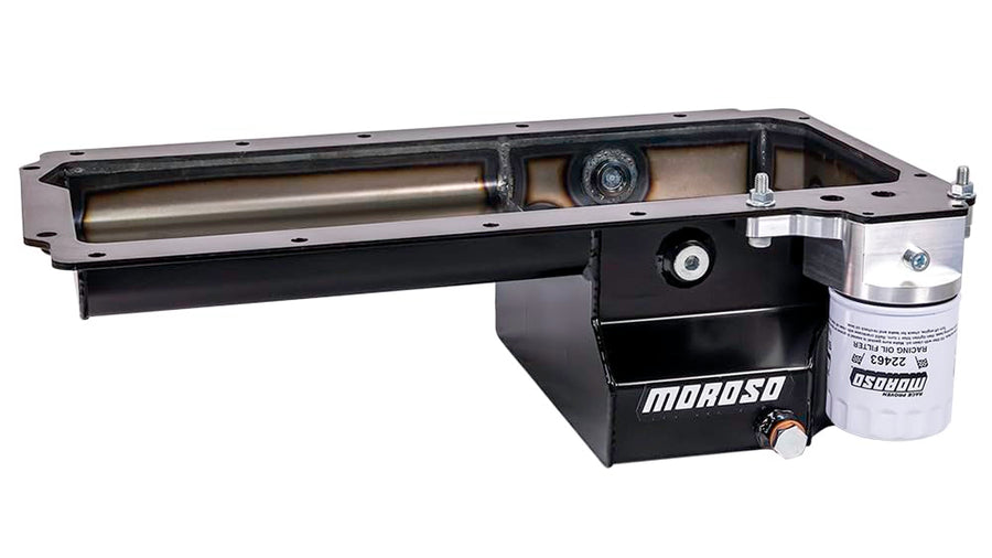 Moroso Steel Rear Sump LS Swap Oil Pan 20159, w/Integral Drainbacks, Road Race Baffle