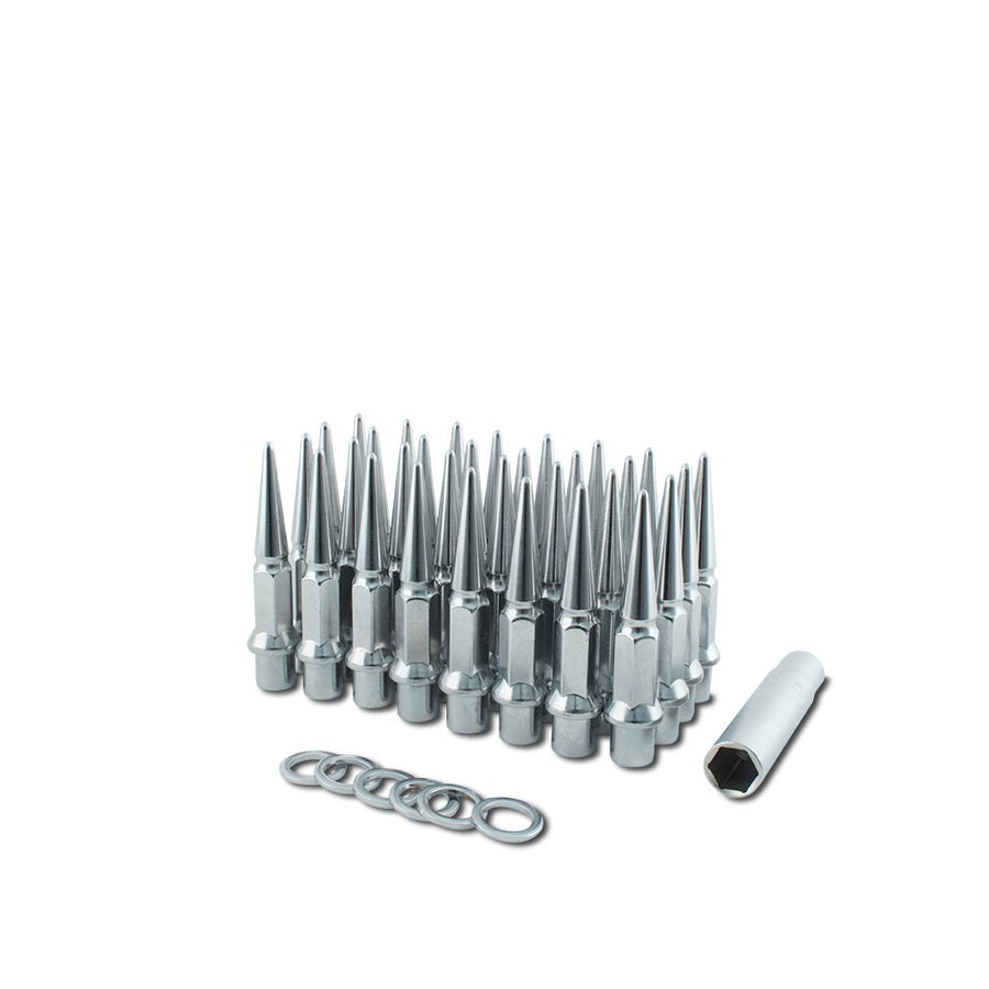 Dually Chrome Metal Lugz Spiked Lugz - 14x1.5 Thread 4.9" Overall Length kit Contains 32 Lugs & 1 Key -7004K8