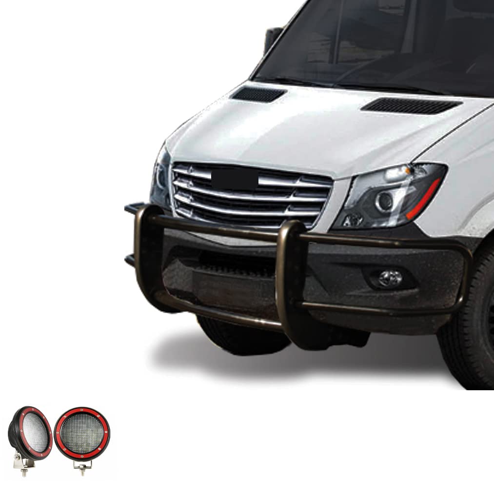 Spartan Grille Guard Black Horse Modular W/Pair of 5.3" LED Light Compatible with 07-09 Dodge Sprinter-Freightliner 2500/3500|19-24-Benz Sprinter 1500/4500|10-24-Benz Sprinter 2500/3500-17D501MA-PLFR