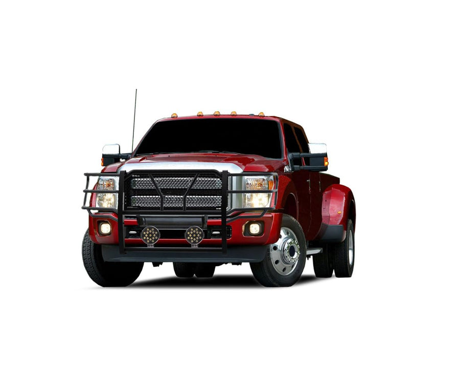 Heavy Duty Black Horse RUGGED Grille Brush Bumper Guard Modular Come With pair of 7.0"LED Lights Compatible with 2011-2016 Ford F-250/Ford F-350/Ford F-450/Ford F-550 Super Duty-RU-FOF211-B-PLB
