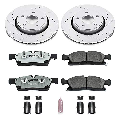 Power Stop K5951-26 Z26 Carbon Fiber Brake Pads Front with Drilled and Slotted Brake Rotors Kit For 2011-2020 Dodge Durango | 2011 2012 2013 2014 2015 2016 Jeep Grand Cherokee
