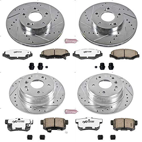 Power Stop K5389-26 Z26 Carbon Fiber Brake Pads Front and Rear with Drilled & Slotted Brake Rotors Kit For Honda Element 2003-2011 [Model Specific]