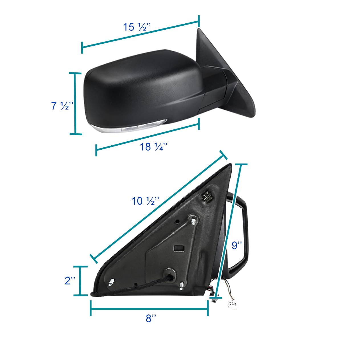 Right Passenger Side Mirror Spec-D Tuning LED Signal Power Fold Heated Compatible with 2013-2019 Dodge Ram 1500