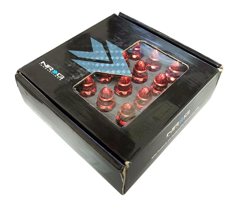 NRG Innovations M12 x 1.25 Steel Lug Nut Set NRG-LN-LS510RD-21 Bullet Shape, Anodized Finish 21 Pc Red with Lock Key
