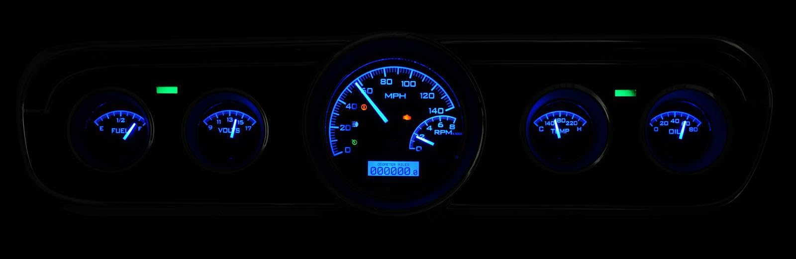 Dakota Digital VHX-65F-MUS-K-B Analog Dash Gauge System Compatible with 1965-66 Ford Mustang with Black Alloy Style and Blue Backlighting