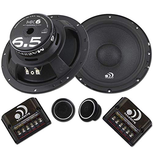 Massive Audio MK6 – 6.5 Inch / 6 Inch 300 Watts Max / 150w RMS, 4 Ohm, MK Series, 25mm Silk Tweeter Car Audio Component Speaker System (Sold in Pair)