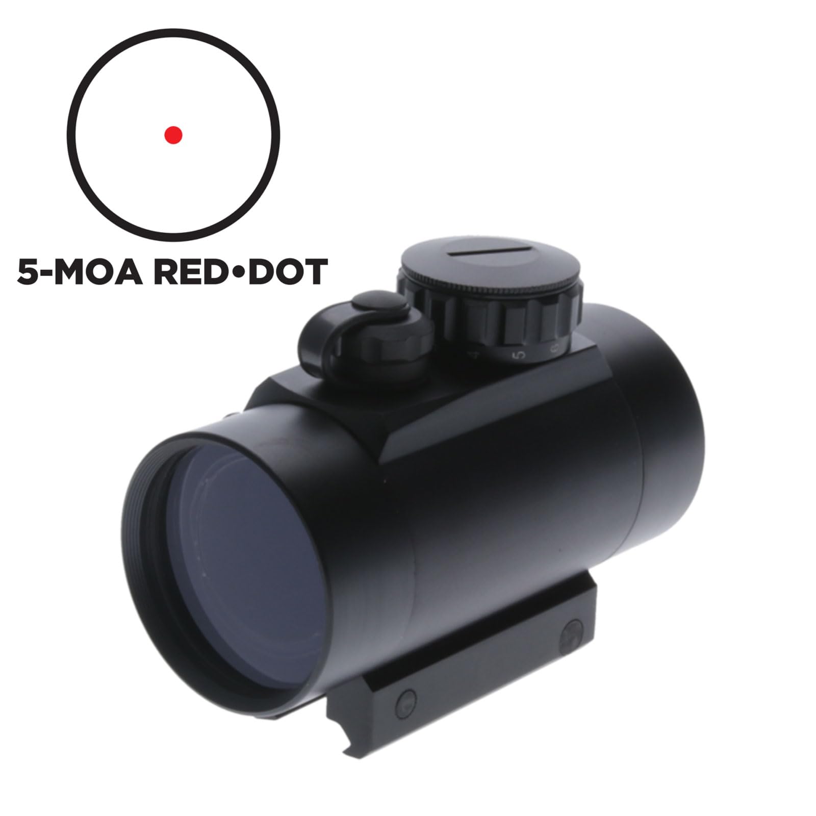 1x40mm TRUGLO Traditional 5-MOA Hunting Durable Lightweight Waterproof Fogproof Shock Resistant Adjustable Aluminum Red-Dot Sight Flip-Up Lens Caps Included