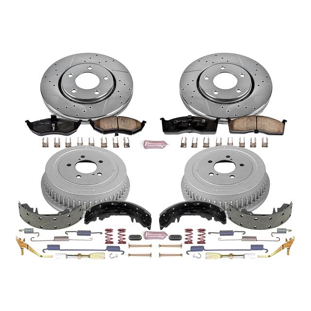 Power Stop KOE15011DK Front and Rear Replacement Brake Kit-OE Brake Drums & Ceramic Brake Pads For Town & Country, Grand Voya, Caravan, Grand Caravan, Voya [Model Specific]