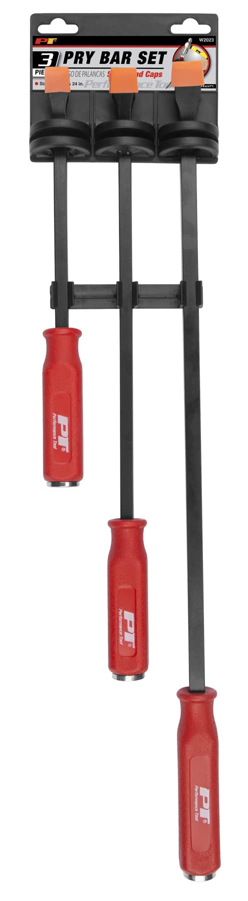 3-Piece Performance Tool W2023 Pry Bar Set - 12-Inch, 17-Inch, and 24-Inch with Strike Cap Ends - Ergonomic Handles - Hardened and Tempered High Carbon Steel