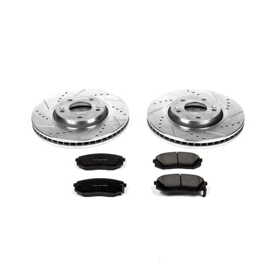 Z23 Power Stop K6087 Brake Pads Front with Drilled & Slotted Brake Rotors Kit For Hyundai Tucson 2010-2015, Kia Sportage 2011-2016 [Model Specific]