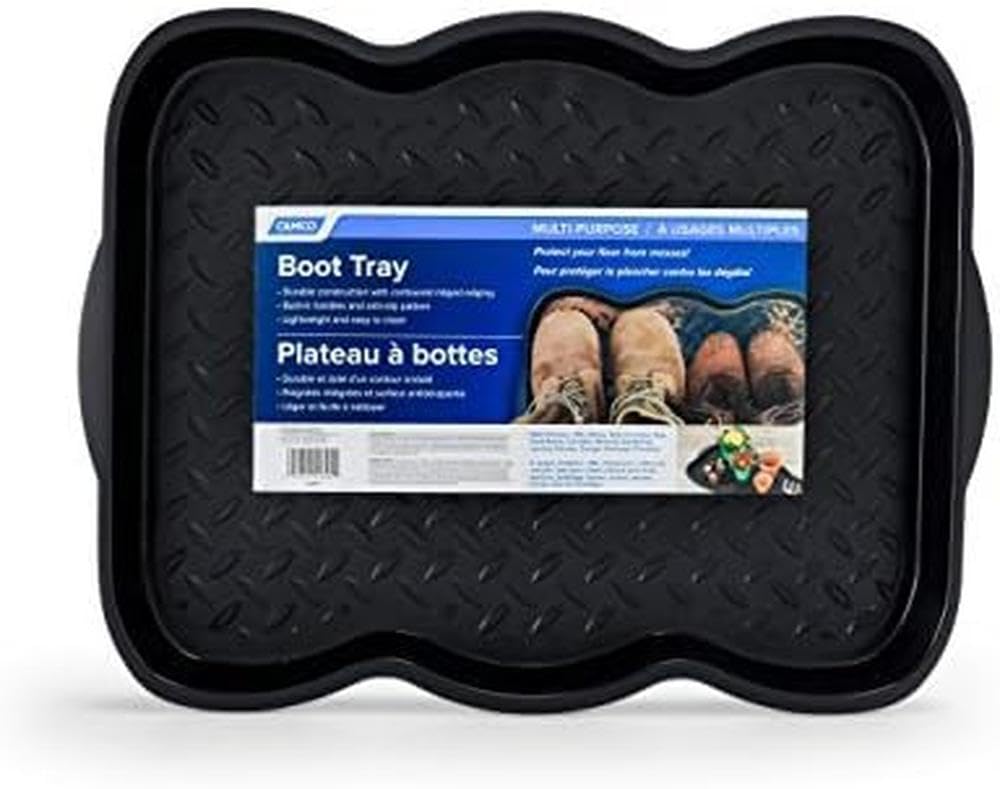 Camco Shoe Tray Multi-Purpose with Anti-Slip Pattern – Perfect for Holding Work Boots, Tools and Pet Accessories; Protects Your Floor from Messes; Also Great for Gardening and Outdoors! Small (42894)