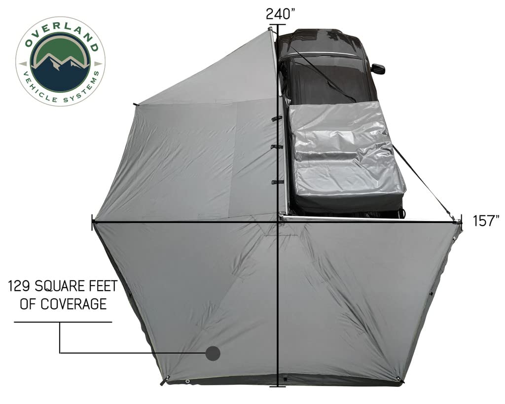 Overland Vehicle Systems Nomadic HD Awning 270 Driver Side - Dark Gray Cover with 1000G PVC Black Travel Cover Universal Fitment - Mounting Brackets Included