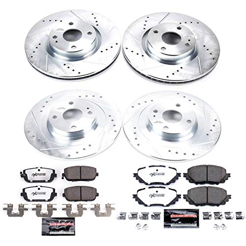 Power Stop K7359-26 Z26 Carbon Fiber Brake Pads Front and Rear with Drilled & Slotted Brake Rotors Kit For Fiat 124 Spider 2017-2020, Mazda MX-5 Miata 2016-2022 [Model Specific]