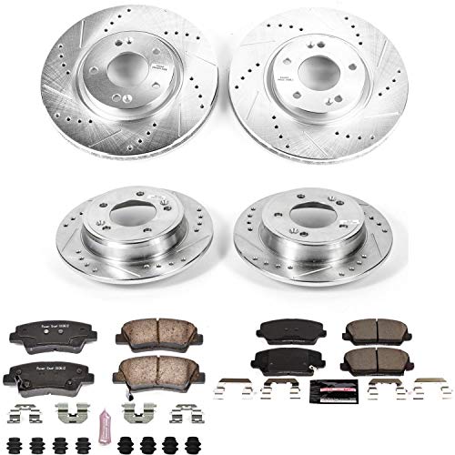 Power Stop K8162 Z23 Carbon Fiber Brake Pads Front and Rear with Drilled & Slotted Brake Rotors Kit